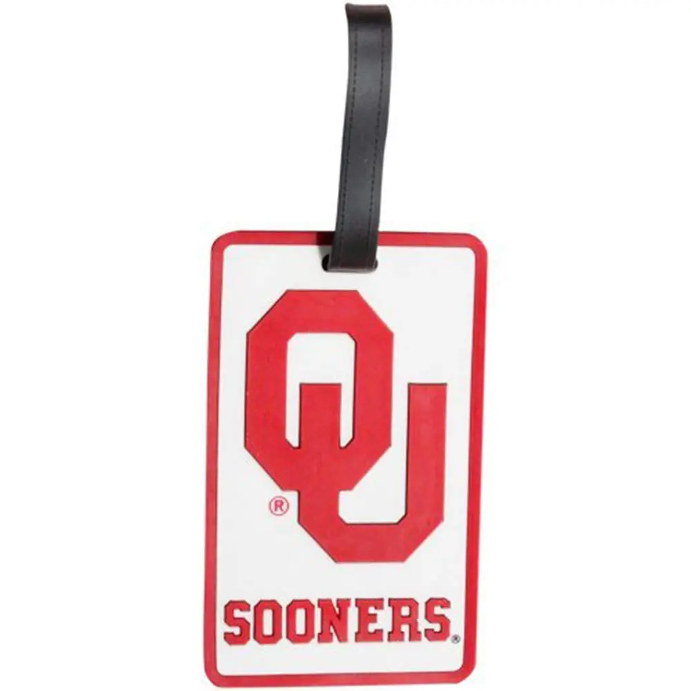 aminco NCAA Oklahoma Sooners Soft Laser Cut Travel Bag Tag | NCAA Licensed Red Silicone (2 inches) - main product image