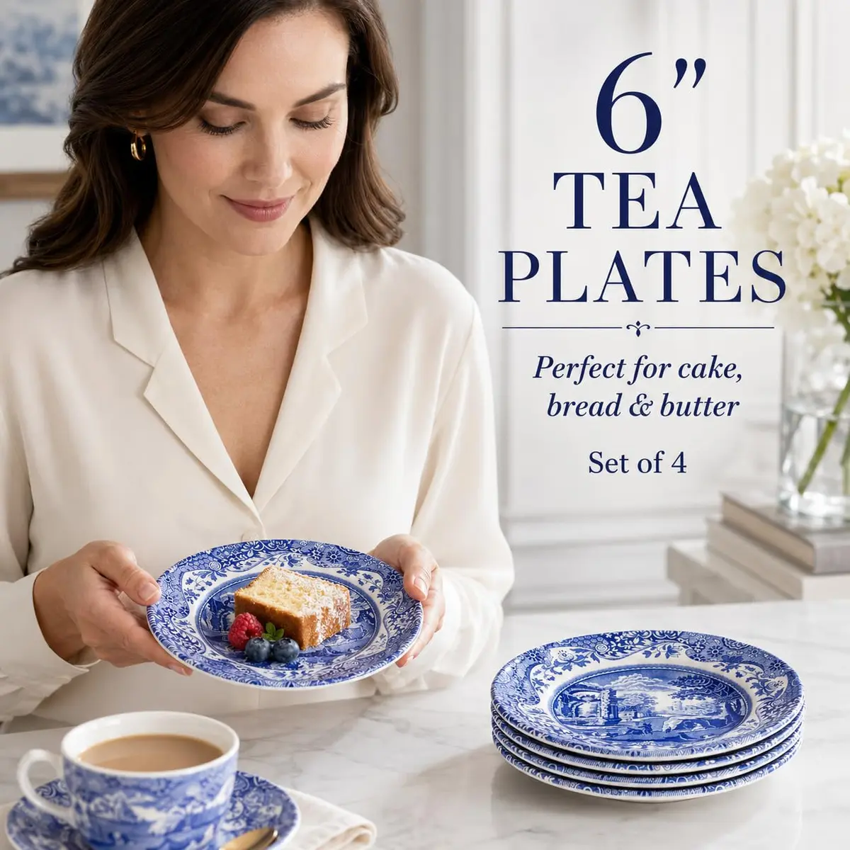 Spode Blue Italian Bread and Butter Plate Set of 4 | 16.5 cm (6.5 Inch) Fine Earthenware - view 2