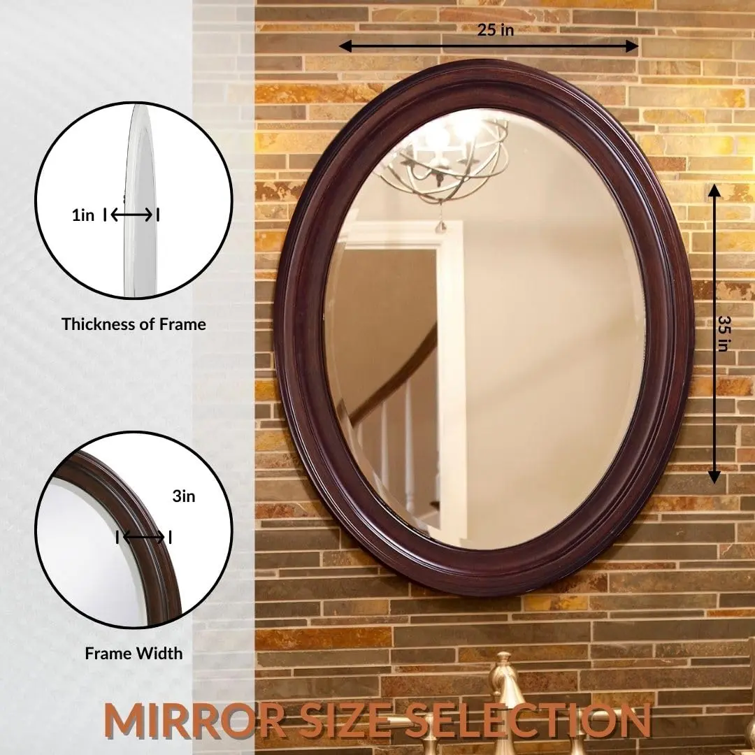 Howard Elliott Collection George Oval Chocolate Brown Wall Mirror 33 x 25 Inch | Beveled Wood Framed Vanity Mirror - view 7
