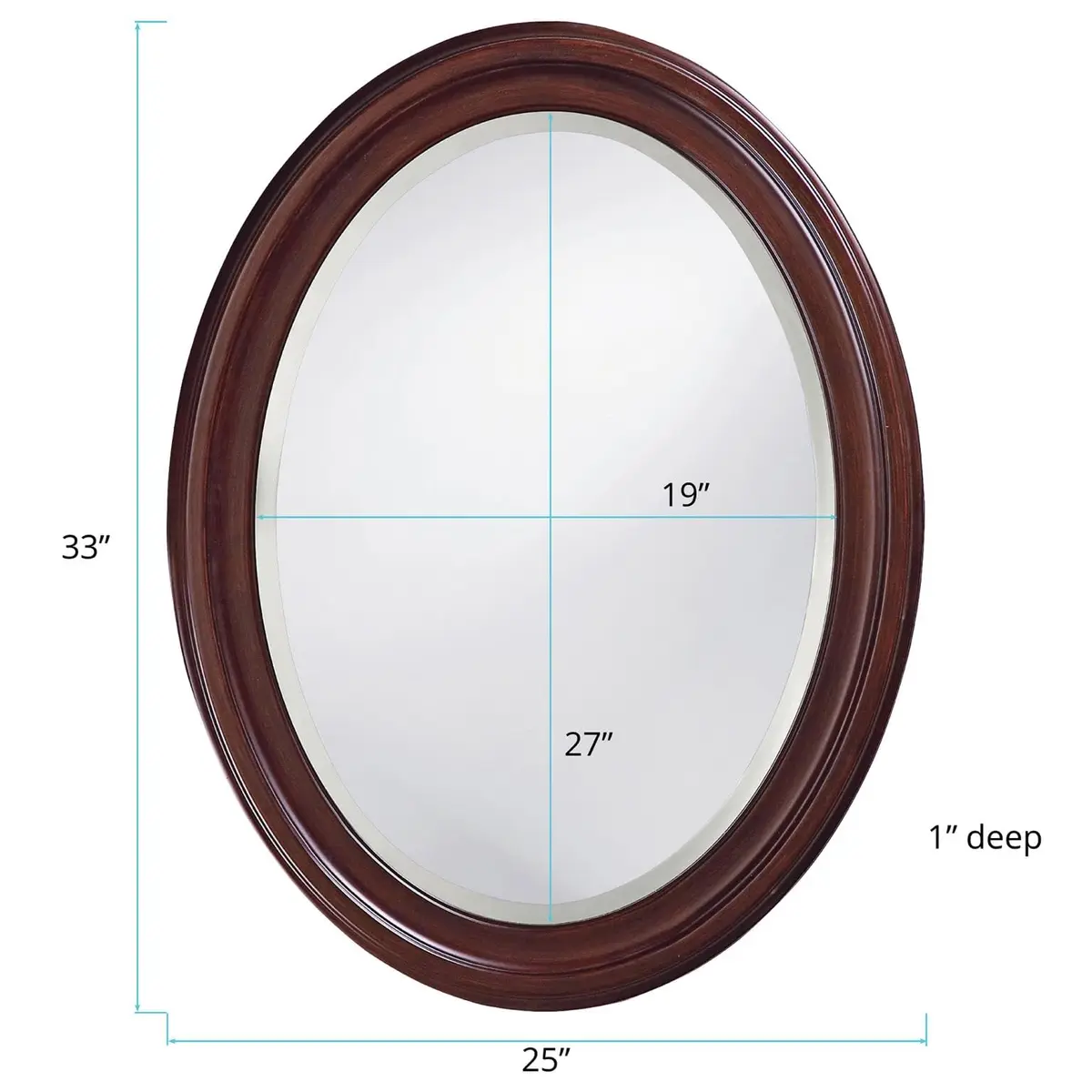 Howard Elliott Collection George Oval Chocolate Brown Wall Mirror 33 x 25 Inch | Beveled Wood Framed Vanity Mirror - view 9