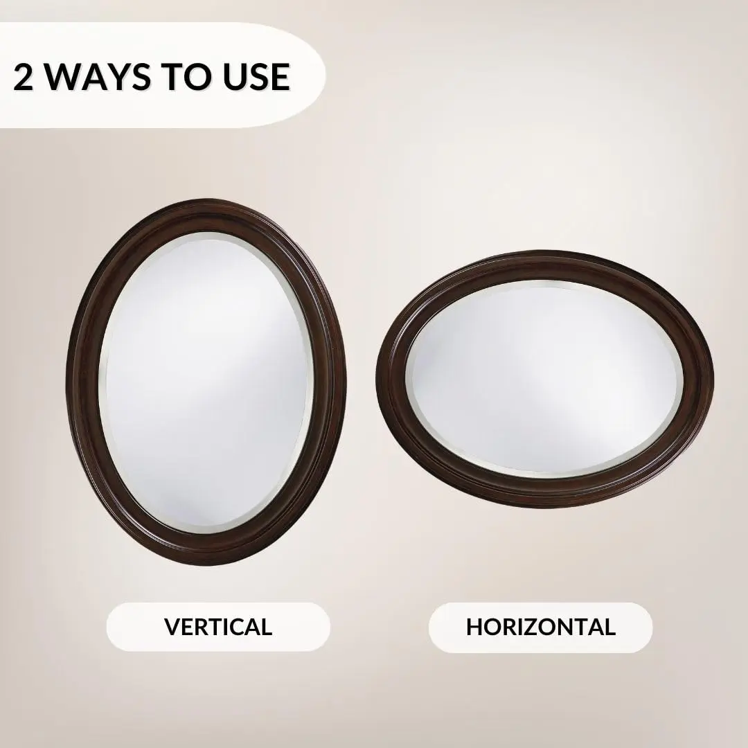 Howard Elliott Collection George Oval Chocolate Brown Wall Mirror 33 x 25 Inch | Beveled Wood Framed Vanity Mirror - view 3