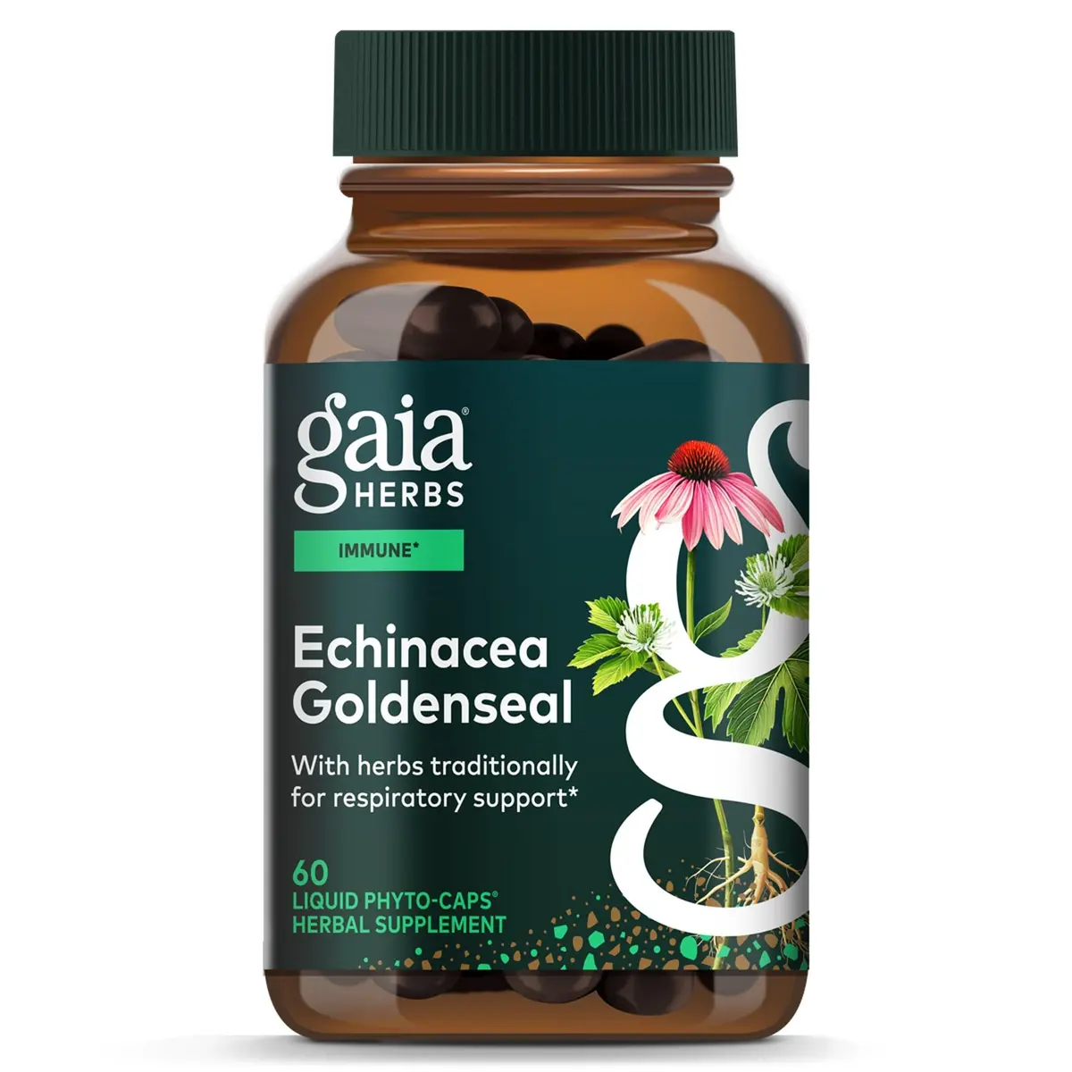 Gaia Herbs Echinacea Goldenseal 60 Vegan Capsules | Supports Respiratory & Immune Health - main product image