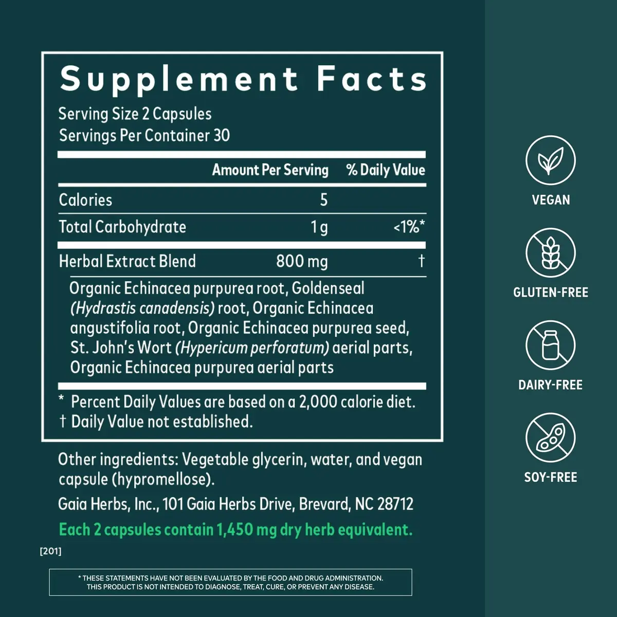 Gaia Herbs Echinacea Goldenseal 60 Vegan Capsules | Supports Respiratory & Immune Health - view 2