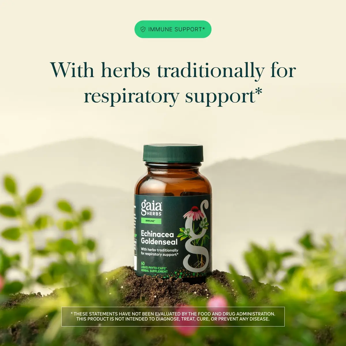 Gaia Herbs Echinacea Goldenseal 60 Vegan Capsules | Supports Respiratory & Immune Health - view 3