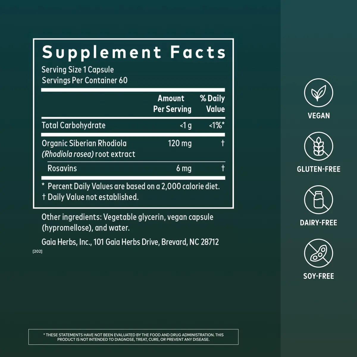 Gaia Herbs Rhodiola Rosea 60 Vegan Capsules | Supports Stress & Endurance - view 2