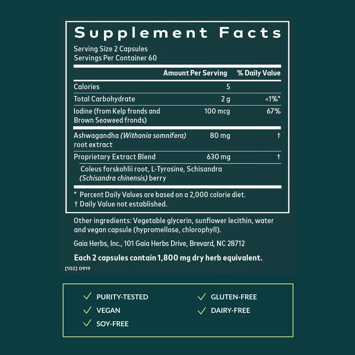 Gaia Herbs Thyroid Support, 120 Vegan Capsules | Plant-Based Formula for Thyroid & Metabolic Health - view 3