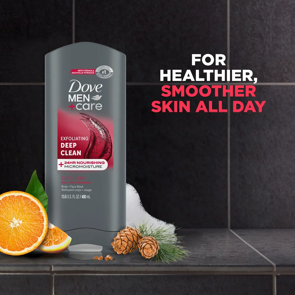 Dove Men+Care Exfoliating Deep Clean Body and Face Wash 399ml (13.5 oz) | Hydrates Skin All Day - view 3
