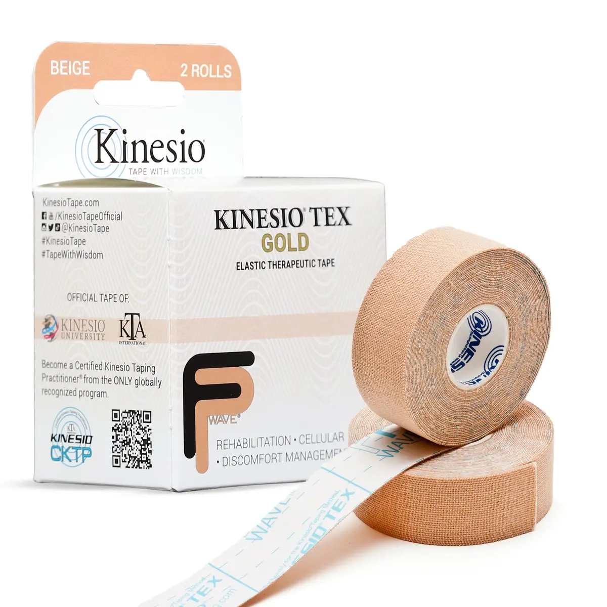 Kinesio Gold Elastic Therapeutic Athletic Tape FP Beige 2.54cm (1in) x 5m Roll | USA-Sourced for Muscle Support - main product image