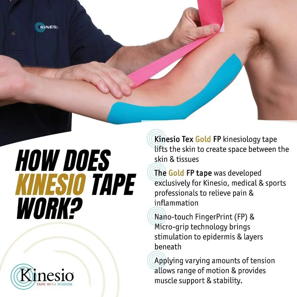 Kinesio Gold Elastic Therapeutic Athletic Tape FP Beige 2.54cm (1in) x 5m Roll | USA-Sourced for Muscle Support - view 2