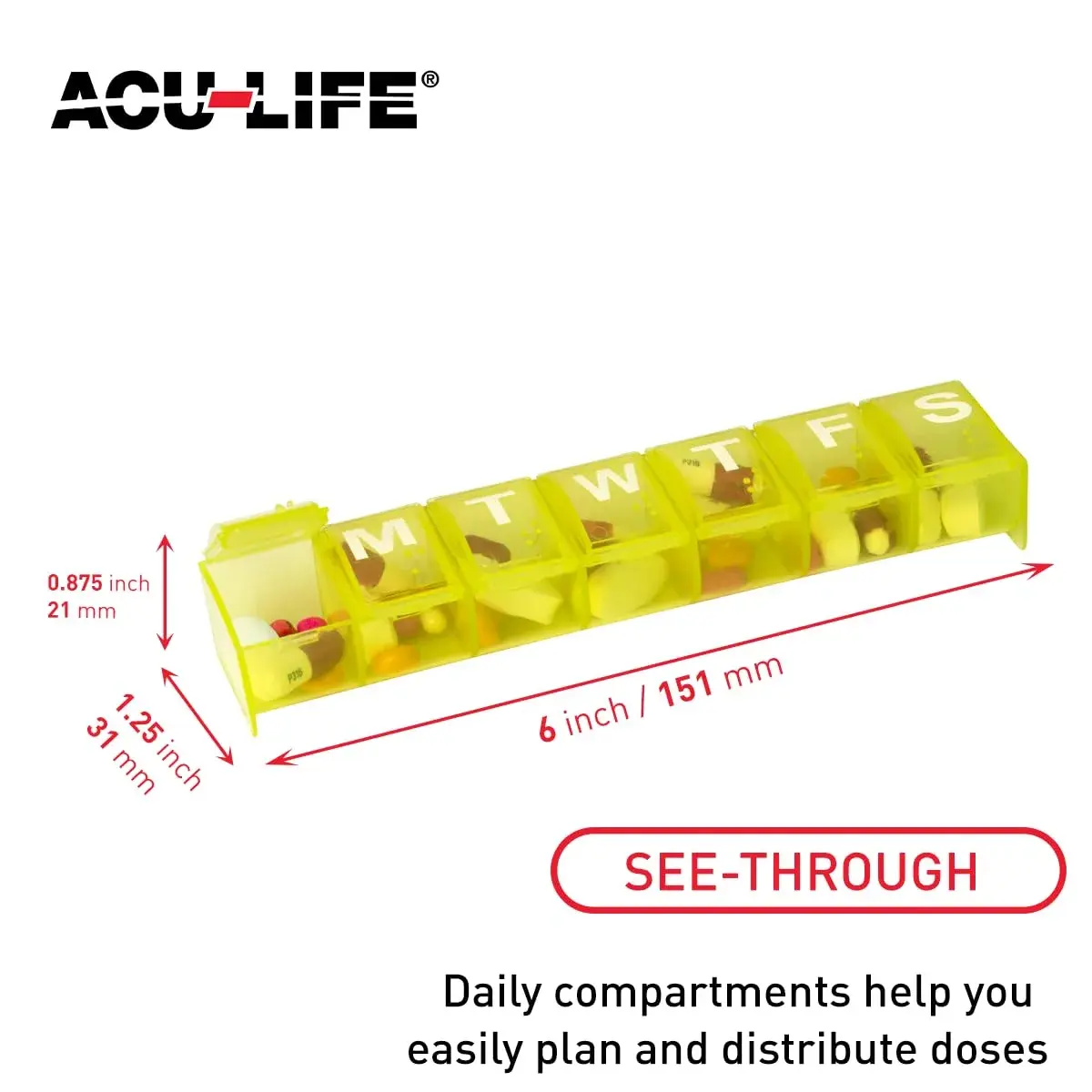 Acu-Life Weekly 7-Day Pill Organizer Large Medicine Case | 7 Compartments, Travel-Friendly - view 3