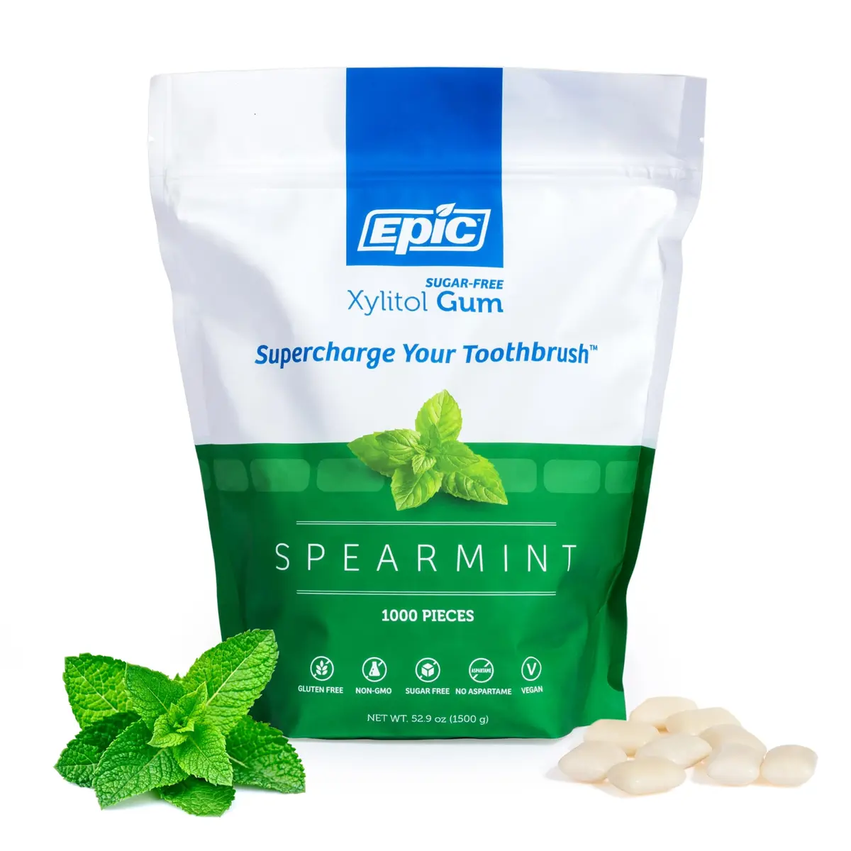 Epic Xylitol Spearmint Gum, 1000 Pieces | Sugar Free, No Artificial Sweeteners, Vegan - main product image