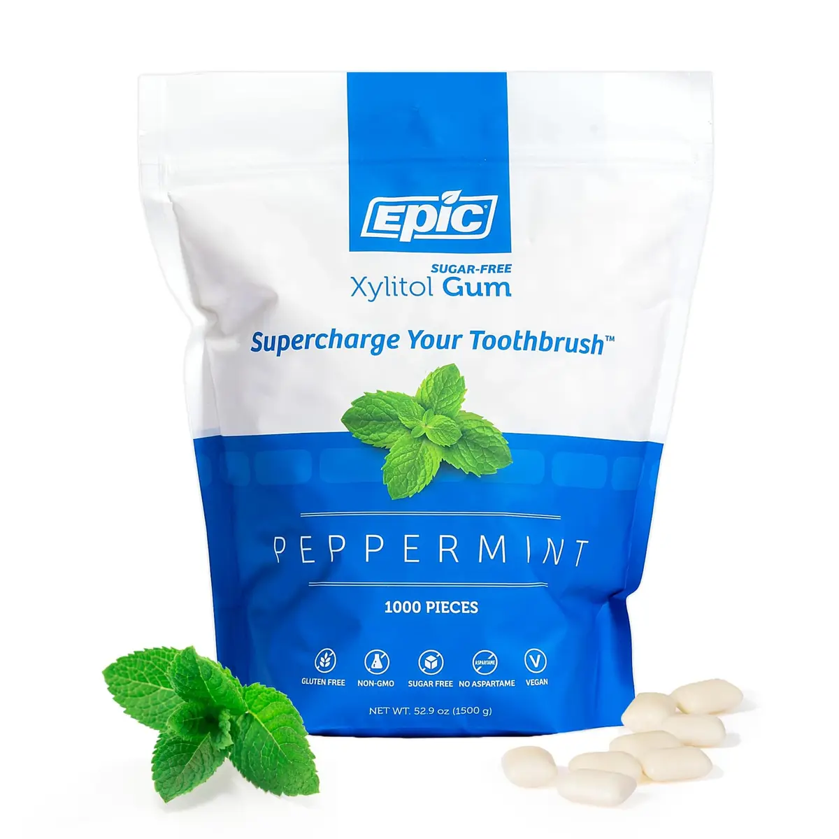 Epic Xylitol Peppermint Gum, 1000 Pieces | Sugar Free, No Artificial Sweeteners, Supports Oral Health - main product image
