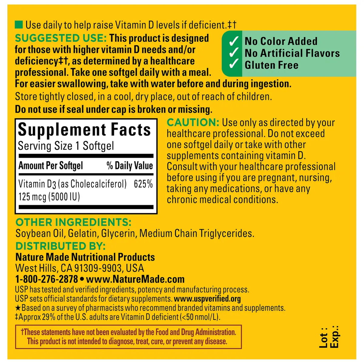 Nature Made Vitamin D3 5000 IU (125 mcg), 90 Vitamin D Softgels | Extra Strength for Bone & Immune Support - view 7