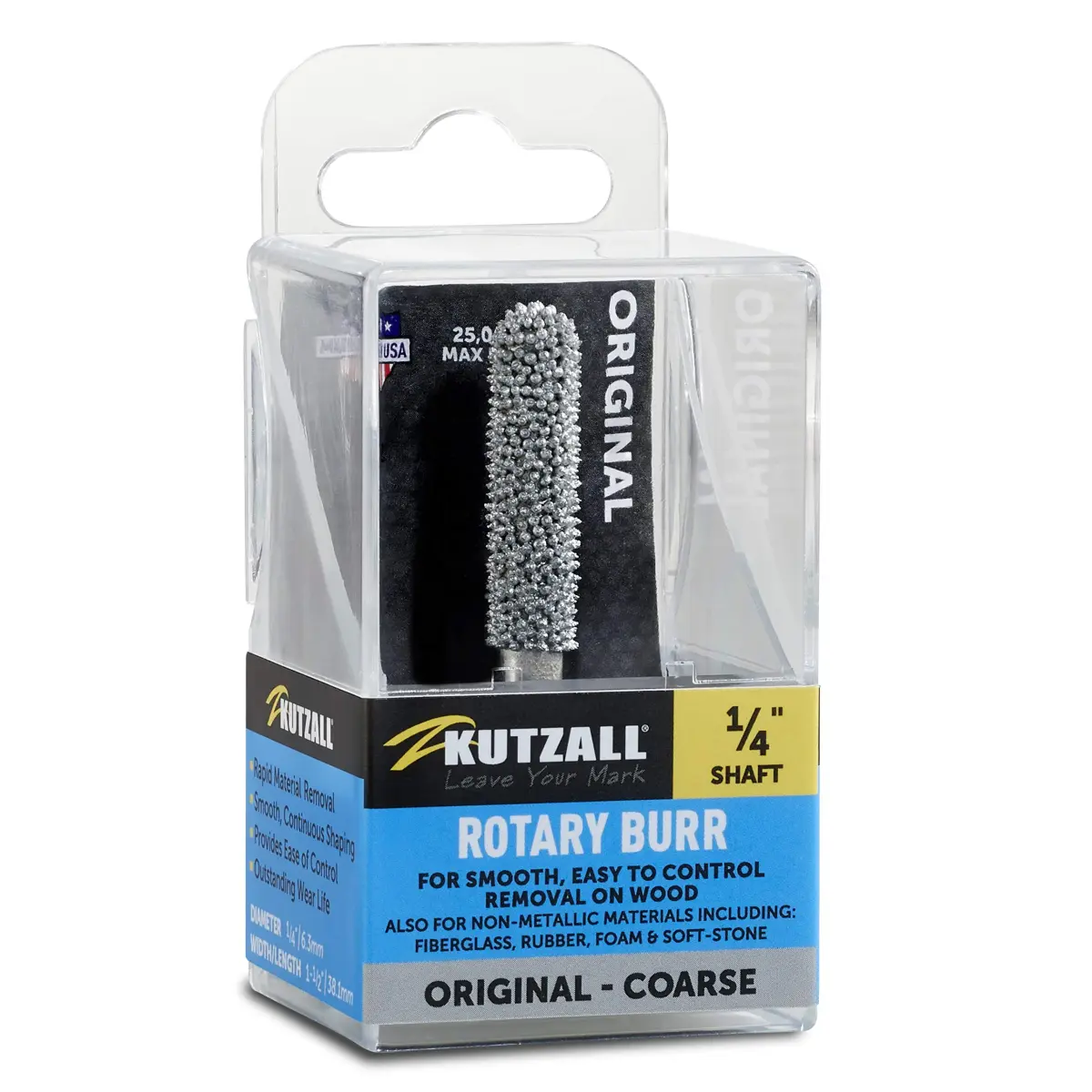 Kutzall Original Ball Nose Rotary Burr 6.35mm (1/4") Shank, 6.3mm (1/4") Head Dia. | Coarse Tungsten Carbide Wood Carving Bit for Die Grinders - main product image
