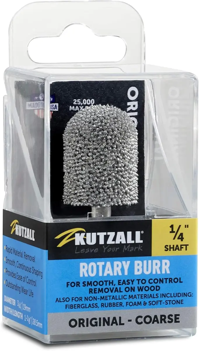 Kutzall Original Ball Nose Rotary Burr 19mm (0.75") Dia. X 28.5mm (1.13") L | Tungsten Carbide Wood Carving Bit for Die Grinders - main product image