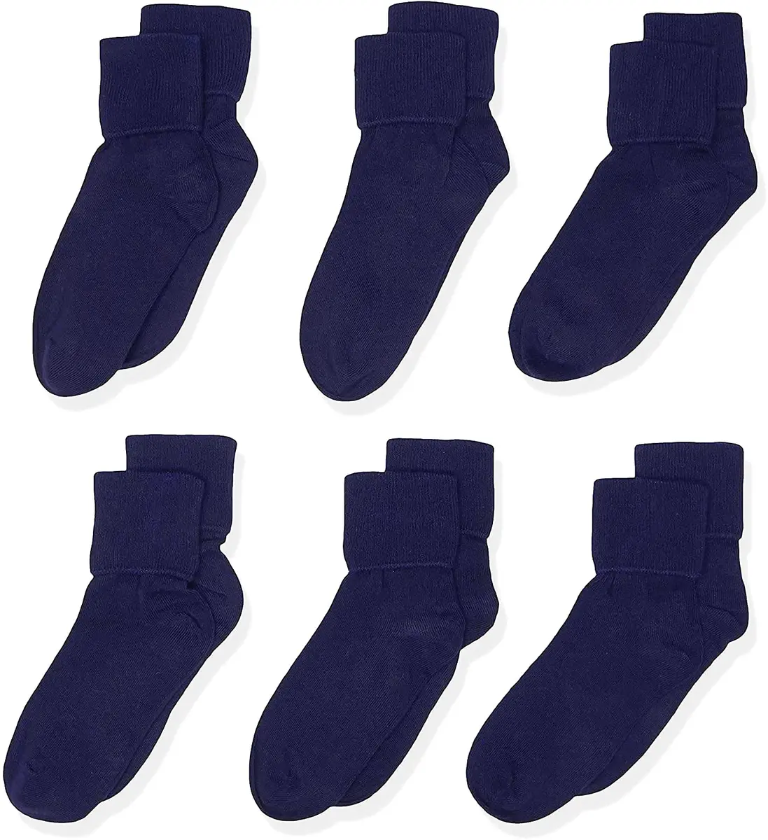 Jefferies Socks Little Girls' Seamless Turn Cuff 6 Pair Pack Socks, Navy, Large | Comfortable, Durable & Seamless Fit - main product image