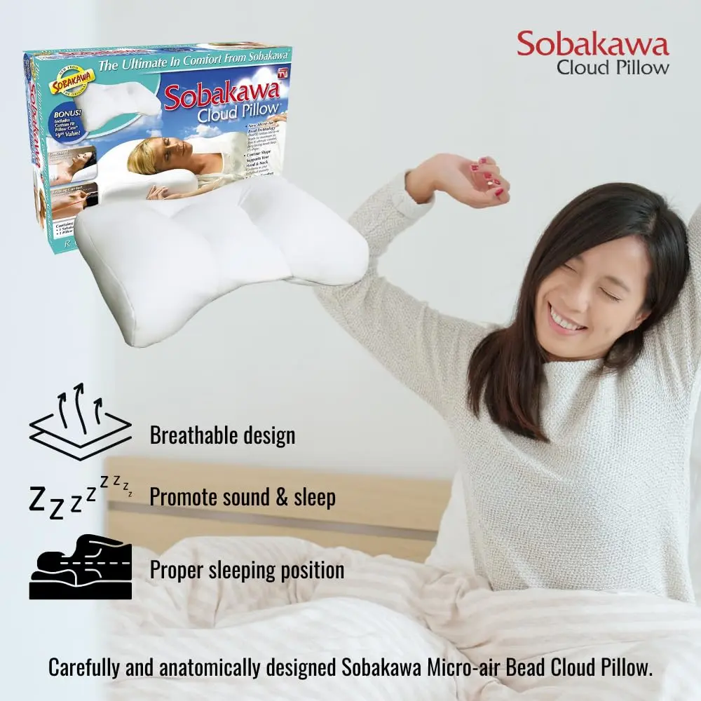 Sobakawa Cloud Pillow with Microbead Fill - Contoured Neck Support Pillow - White - 18.5 x 12.6 x 3.15 inches (47 cm x 32 cm x 8 cm) - view 2