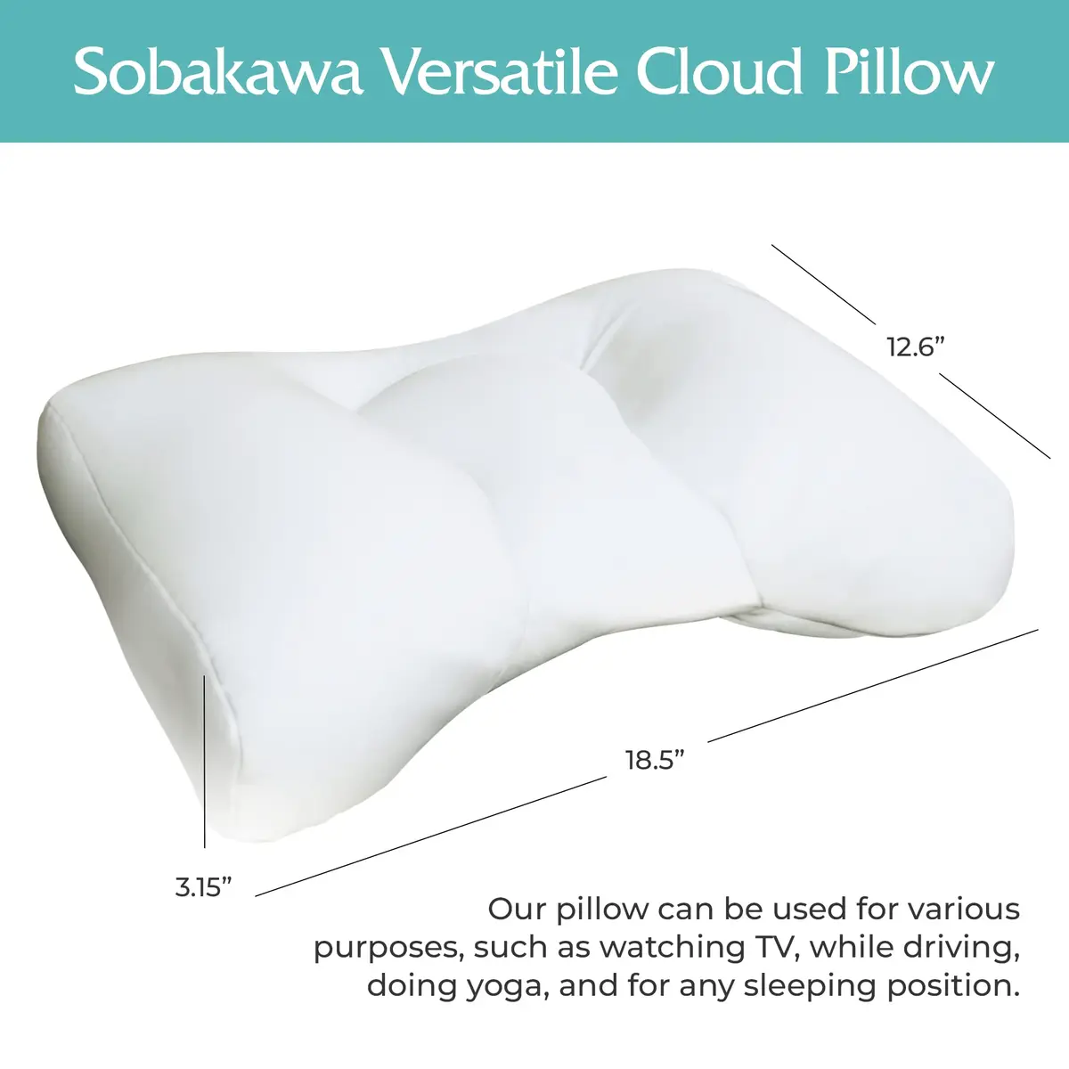 Sobakawa Cloud Pillow with Microbead Fill - Contoured Neck Support Pillow - White - 18.5 x 12.6 x 3.15 inches (47 cm x 32 cm x 8 cm) - view 3