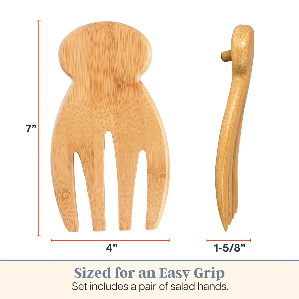 Totally Bamboo Salad Hands, Wood Salad Tongs Alternative for Serving | Eco-Friendly Bamboo Salad Server Set - view 4