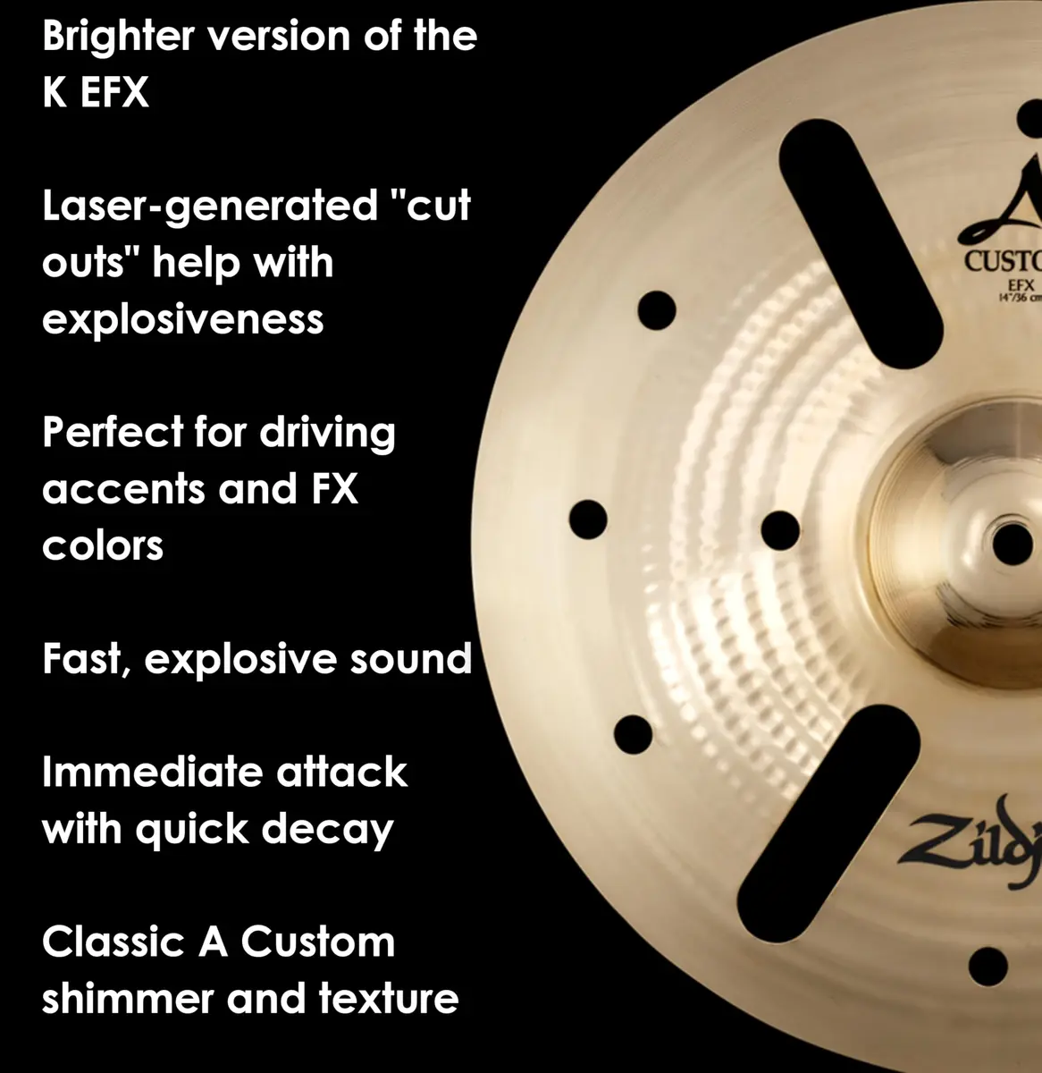 Zildjian 14" A Custom EFX Crash Cymbal | Laser Cutouts for Quick, Dry Sound - view 4