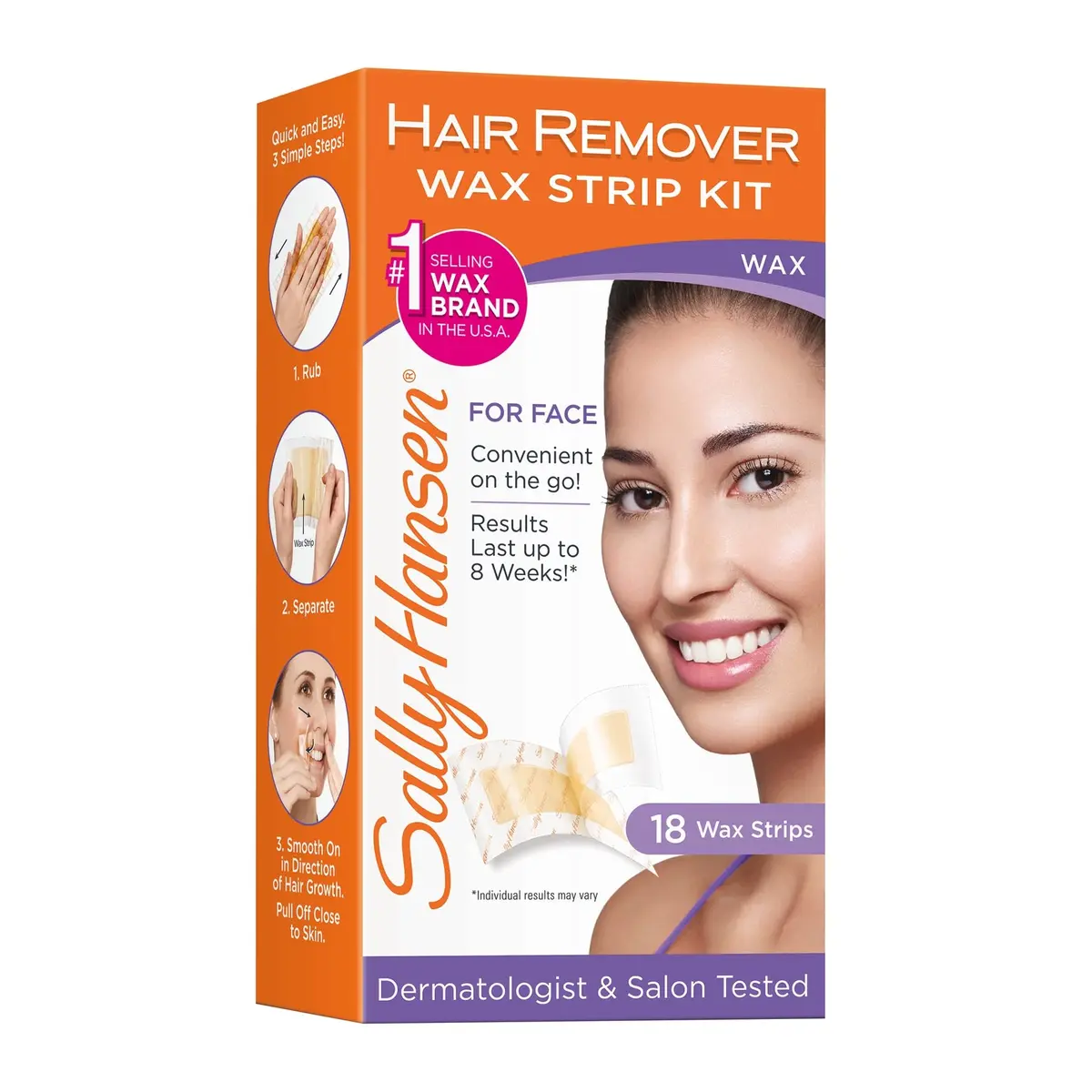 Sally Hansen Face Hair Removal Wax Strips Kit | At-Home Use 18 Count - main product image