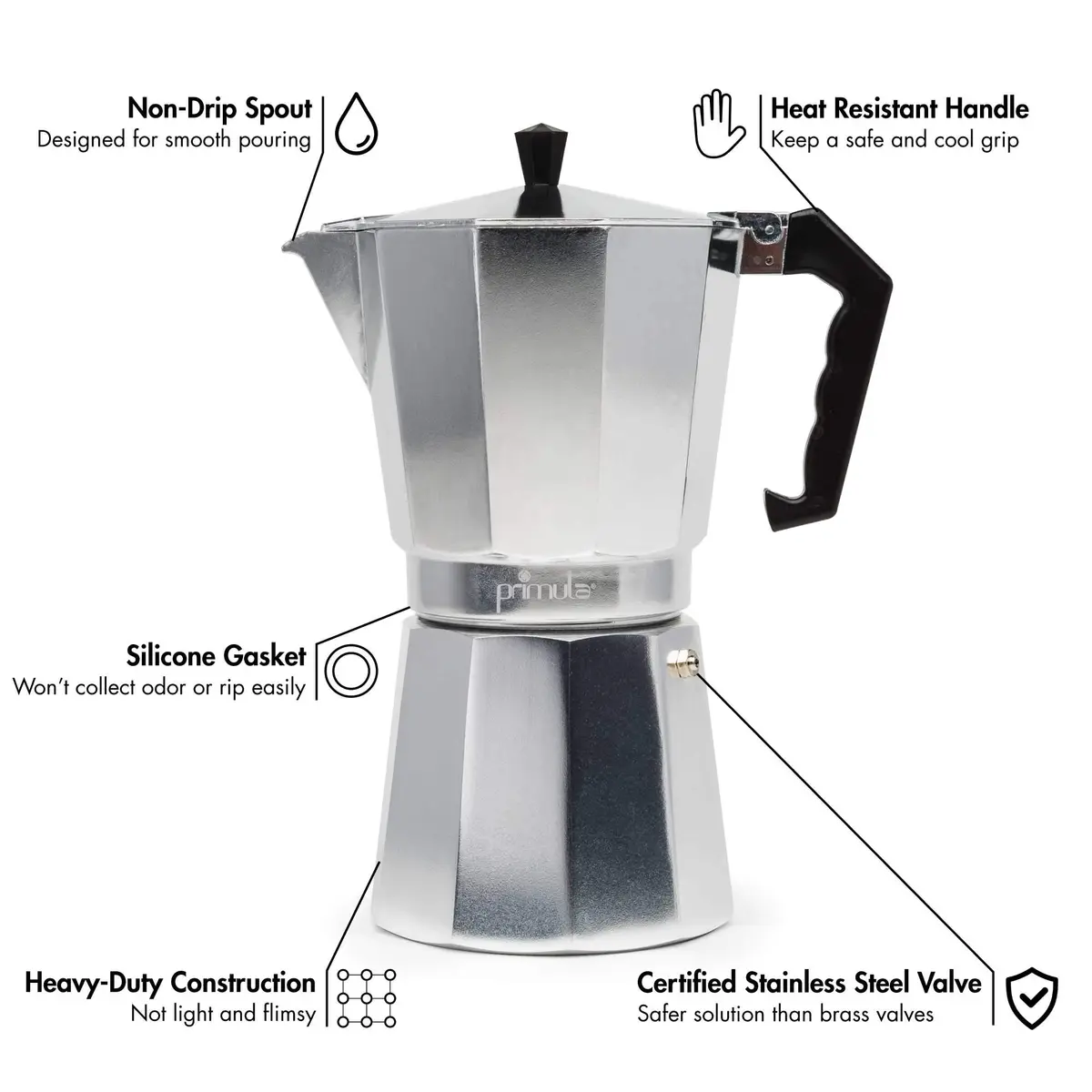 Primula Classic Stovetop Espresso Coffee Maker 12 Cups | Compact, Durable Aluminum, Easy to Use & Clean - view 2