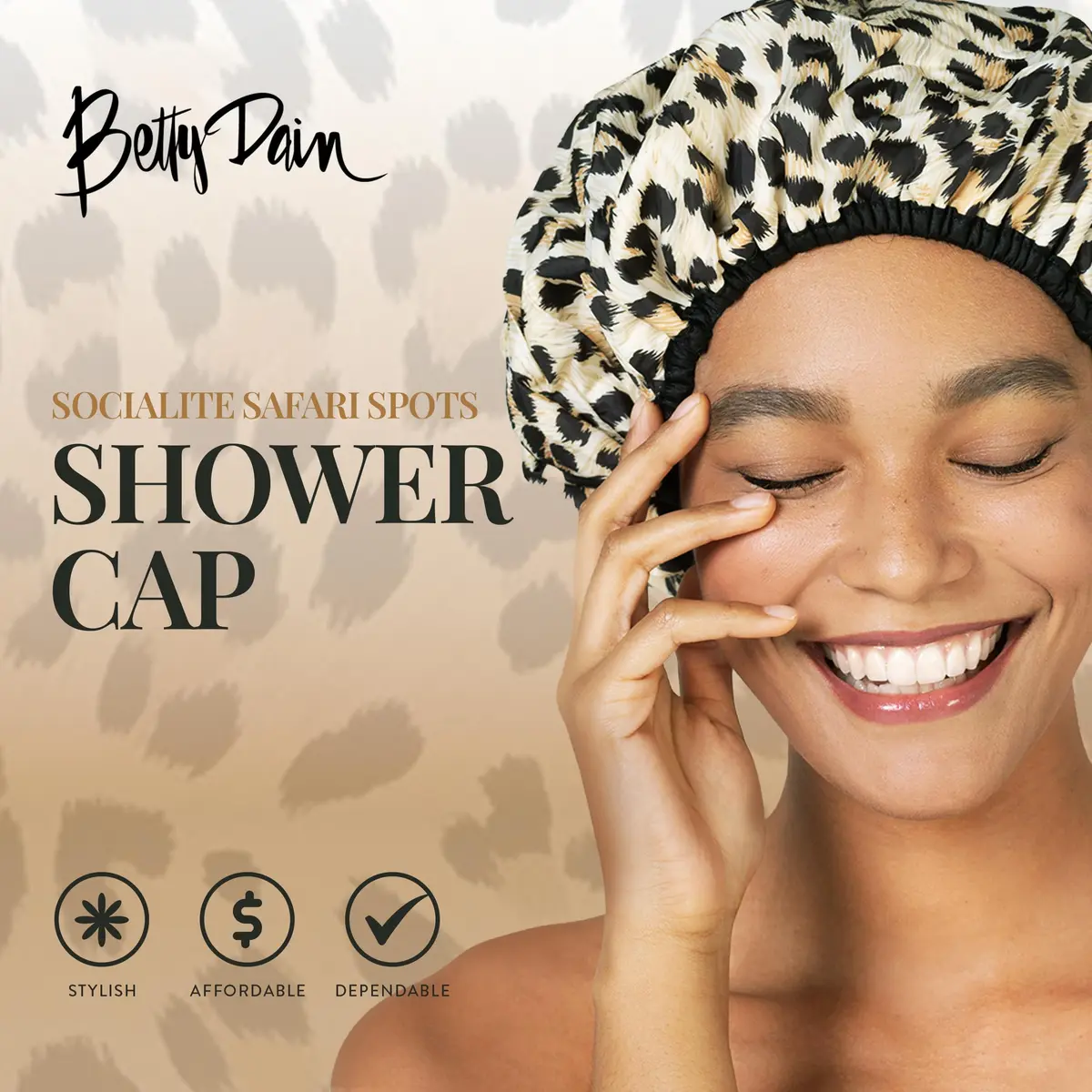 Betty Dain Socialite Reusable Shower Cap, Safari Spots, Terry Lined, 1 Count - view 2