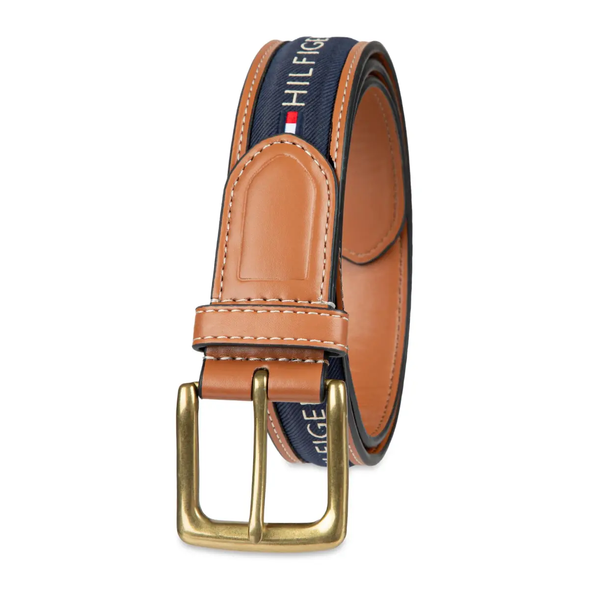 Tommy Hilfiger Men's Ribbon Inlay Casual Belt with Harness Buckle, Navy, 34.3 cm (13.5 inches) | Classic American Style - main product image
