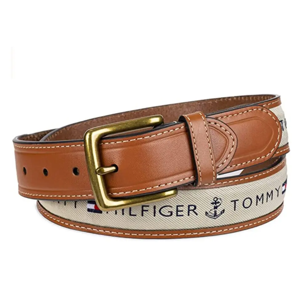 Tommy Hilfiger Men's Fabric Ribbon Inlay Casual Leather Belt | Classic & Stylish Fit (70-120 chars) - main product image