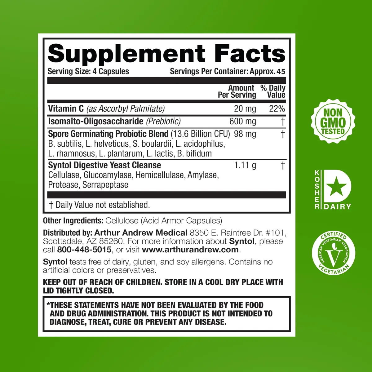 Arthur Andrew Medical Syntol AMD Probiotic Multi-Enzyme 180 Count | Yeast & Fungal Balance Support - view 2