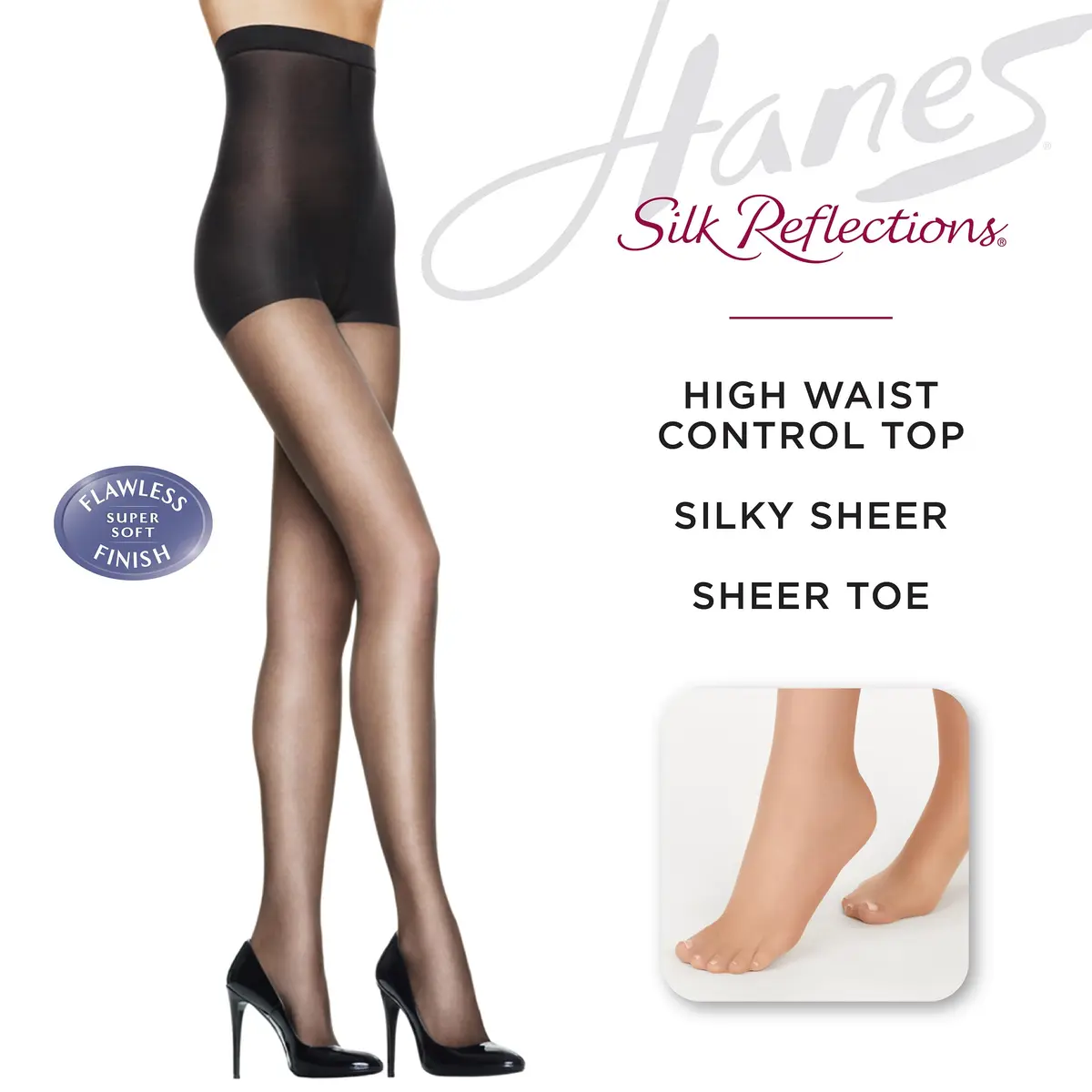 Hanes Silk Reflections Control Top Sheer Toe Pantyhose Size EF | Sheer, High Waisted, Control Top (115 characters) - view 3