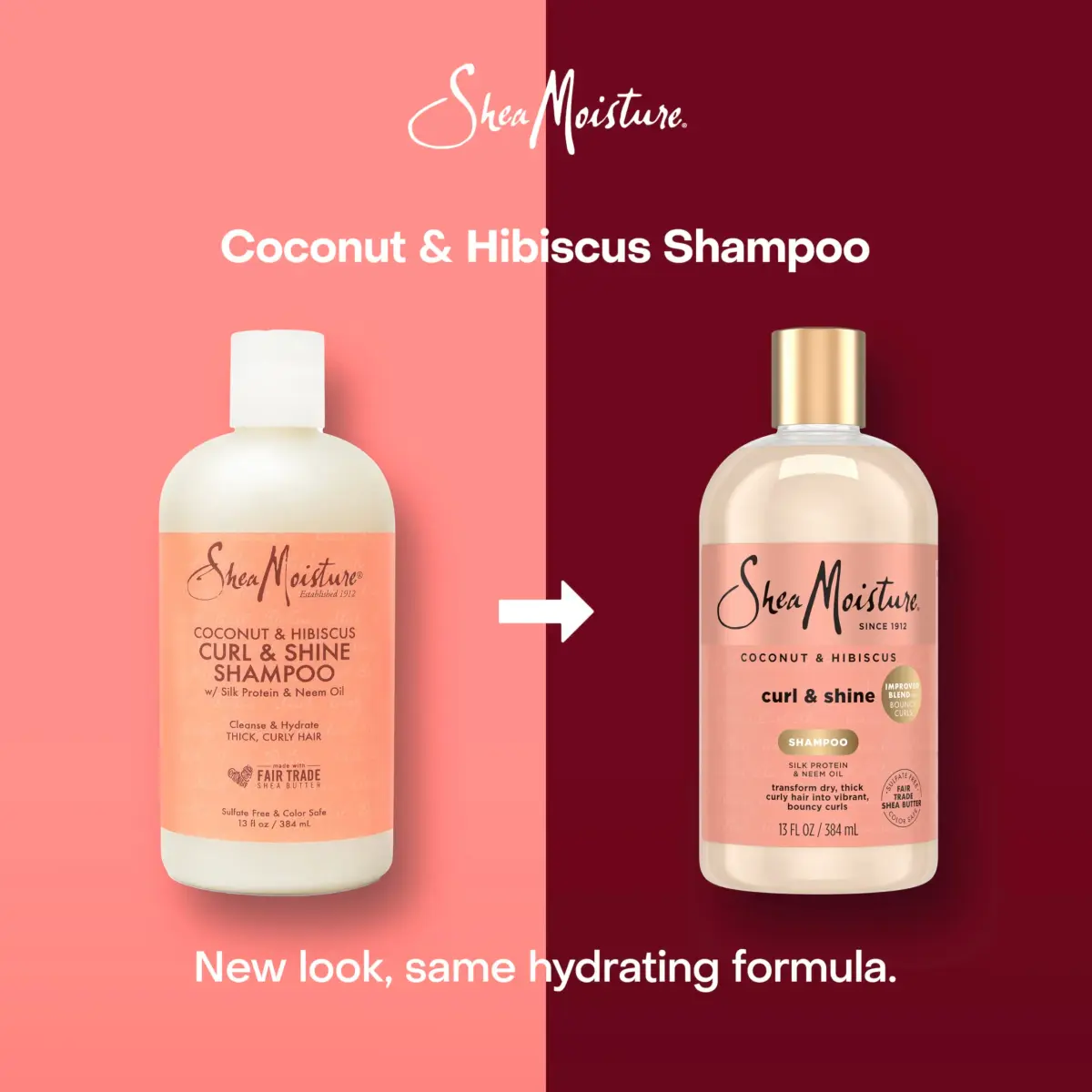 Shea Moisture Coconut Hibiscus Curl and Shine Shampoo 384ml (13 Fl Oz) | Hydrates and Defines Curls - view 3