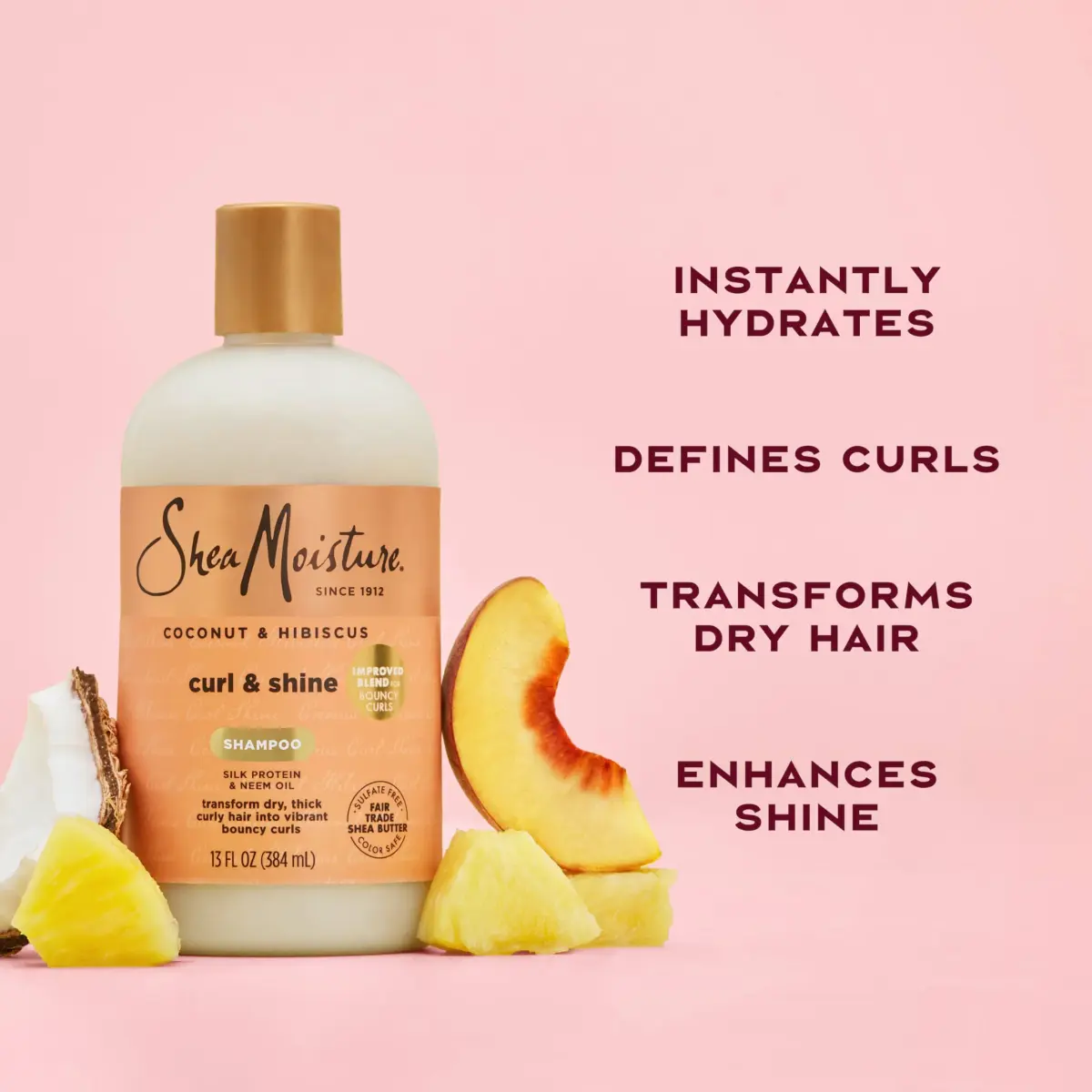Shea Moisture Coconut Hibiscus Curl and Shine Shampoo 384ml (13 Fl Oz) | Hydrates and Defines Curls - view 4