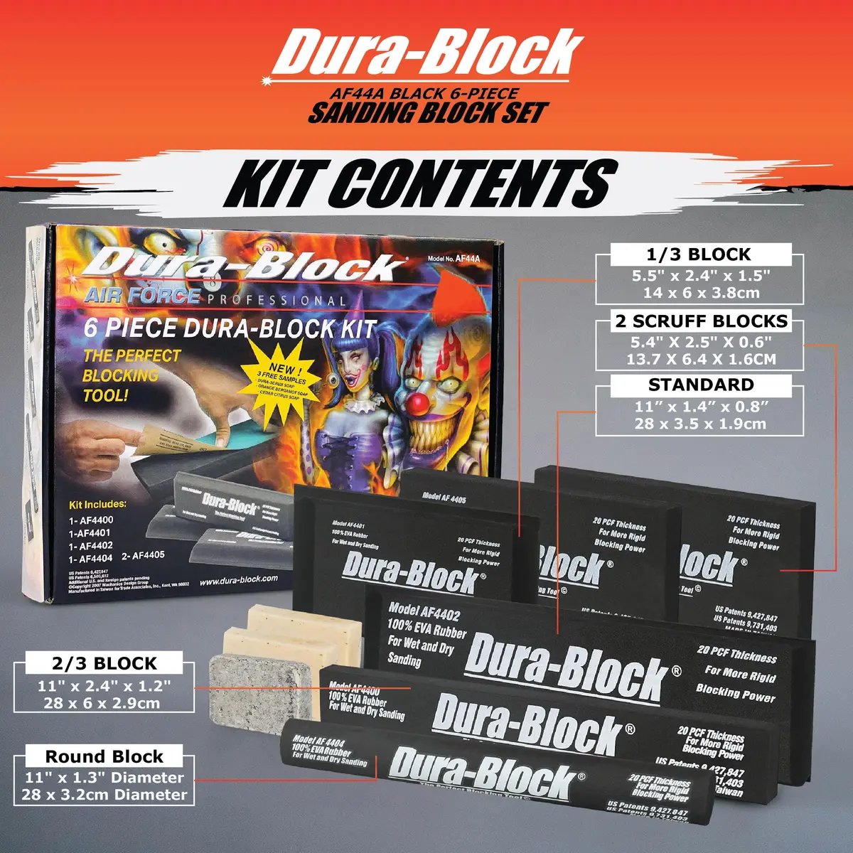 Dura-Block Set 6pc - Flexible EVA Foam Wet or Dry Autobody Sanding Blocks Kit for Automotive Bodywork - view 2