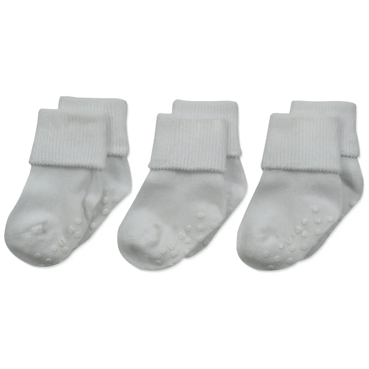 Jefferies Socks Baby Organic Cotton Skid Cuff Socks 3 Pair, White, 0-3 Months | Soft & Breathable for Indian Climates - main product image