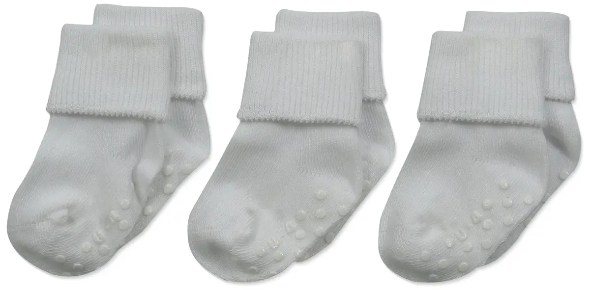 Jefferies Socks Baby Organic Cotton Skid Cuff Socks 3 Pair, White, 0-3 Months | Soft & Breathable for Indian Climates - main product image