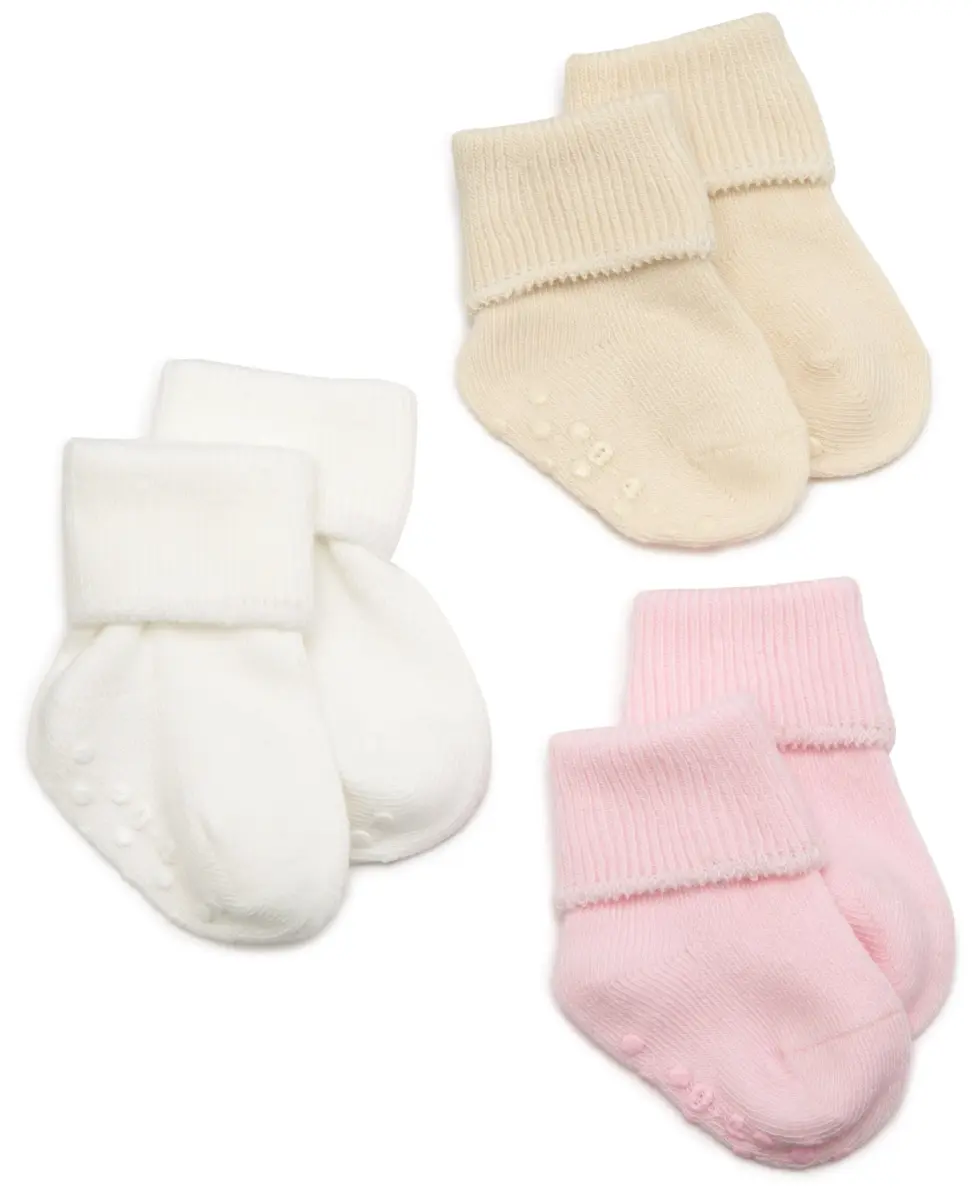 Jefferies Socks Baby Organic Cotton Skid Cuff Socks 3 Pair, Pink, 3-12 Months | Soft, Breathable, Non-Slip Grip - main product image