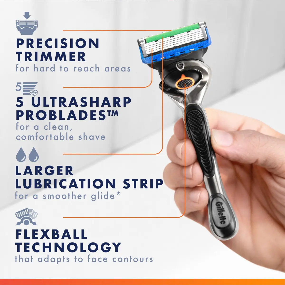 Gillette ProGlide Razor Refills for Men, 8 Razor Blade Refills | Ultra-Sharp Blades with Microfins & Trimmer (70-120 chars) - view 3
