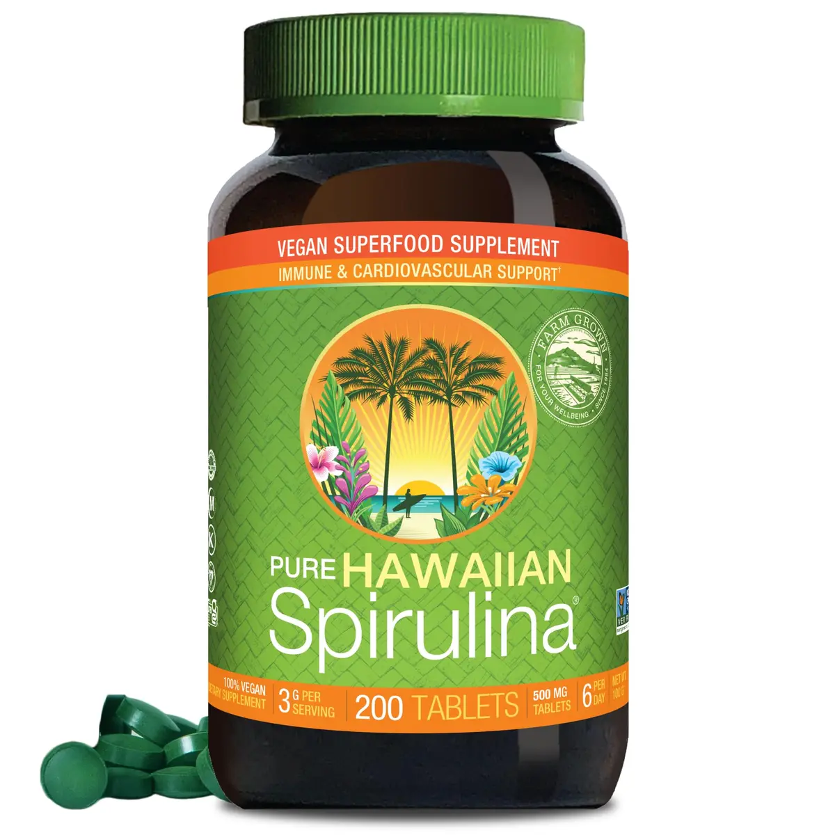 Nutrex Hawaii Pure Hawaiian Spirulina Tablets, Vegan, 500 mg, 200 Count | Supports Cellular Health & Immunity - main product image