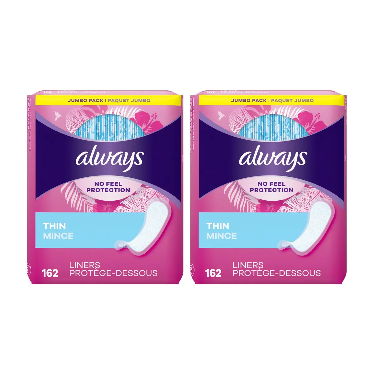 Always Thin No Feel Protection Daily Liners Regular Absorbency Unscented, 324 Count (Pack of 2) | Dermatologically Tested & Skin Friendly - main product image