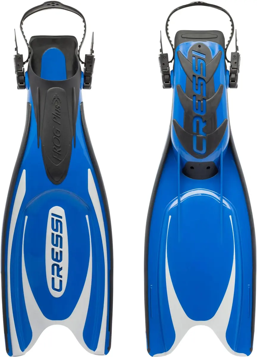 Cressi Frog Plus Blue/Silver | 20% Larger Blade, Channeling Power, Fall Snorkeling Fins, Fits 3-7mm Boots - main product image