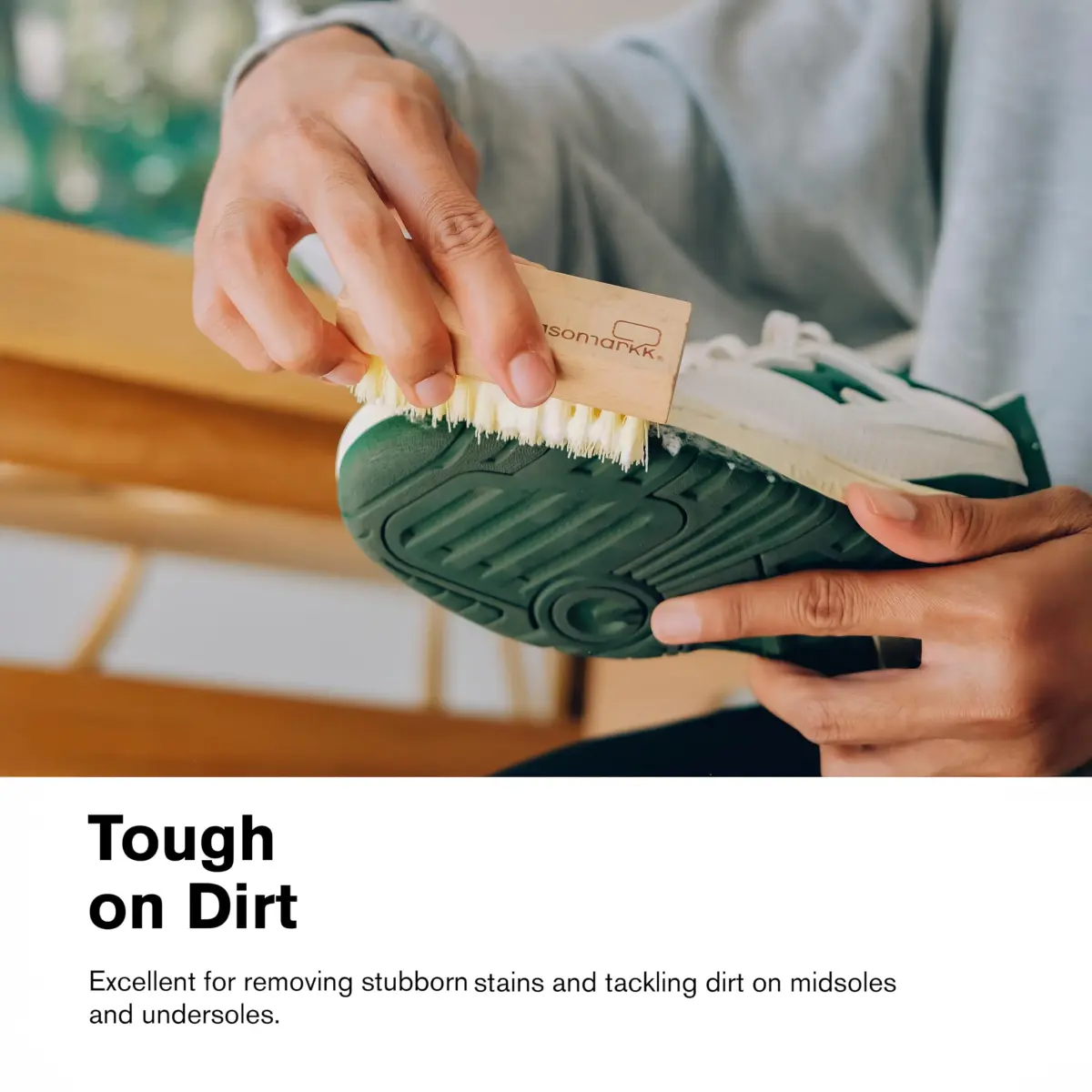 Jason Markk Standard Cleaning Brush - Handcrafted Beech Wood Handle - Synthetic Bristles - 4-inch Length | Tough on Stubborn Stains - view 5