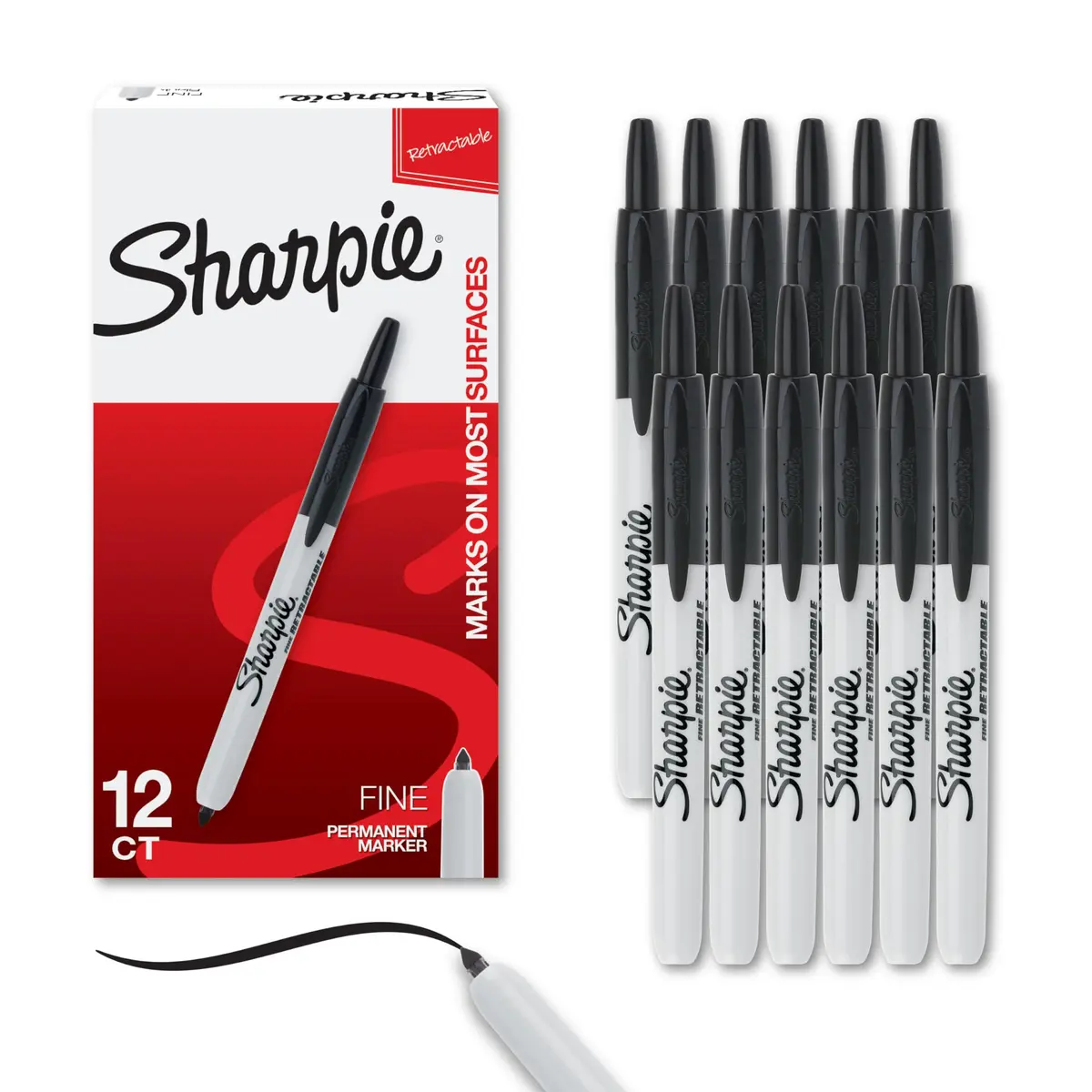 Sharpie Retractable Permanent Markers Fine Tip Black | Bold, Water-Resistant, Quick-Dry (70-120 chars) - main product image