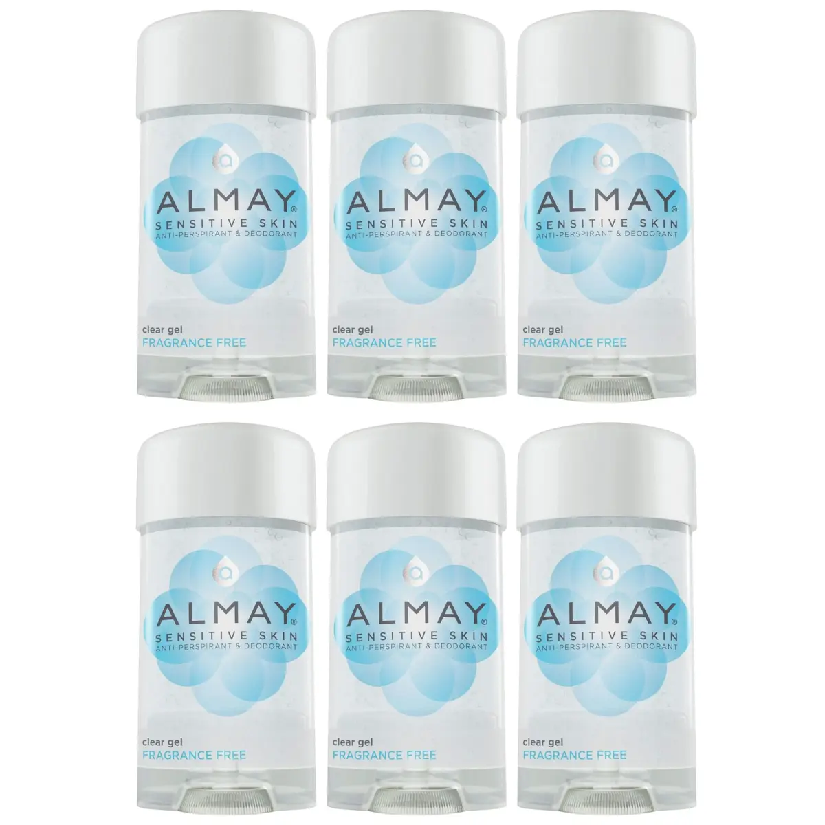 Almay Sensitive Skin Clear Gel Antiperspirant Deodorant Fragrance-Free 2.25 oz (6 oz Pack) | Dermatologist Tested for Sensitive Skin - main product image