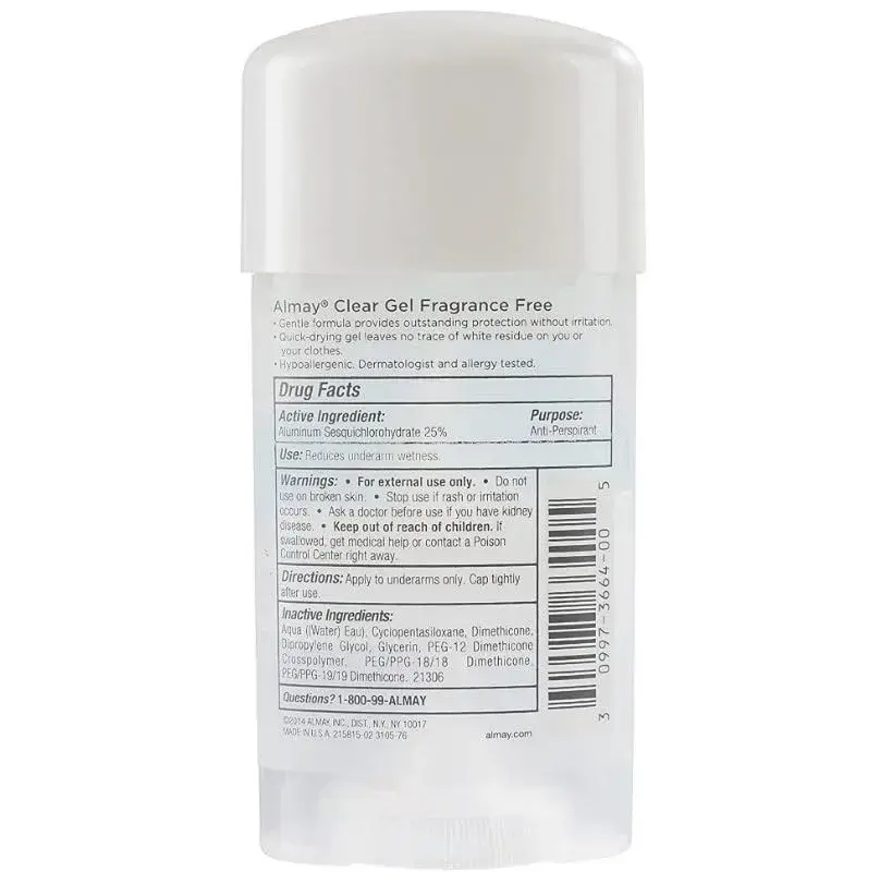Almay Sensitive Skin Clear Gel Antiperspirant Deodorant Fragrance-Free 2.25 oz (6 oz Pack) | Dermatologist Tested for Sensitive Skin - view 3