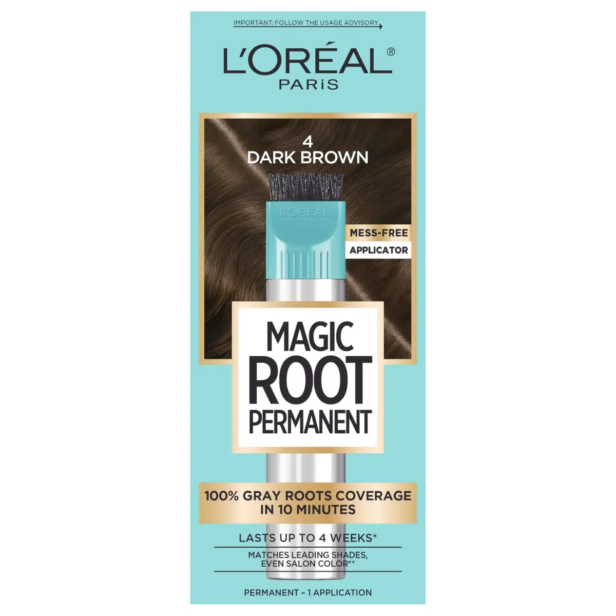 L'Oreal Paris Magic Root Permanent Hair Color Kit 4 Dark Brown 1 Count | 10-Minute Gray Coverage - main product image