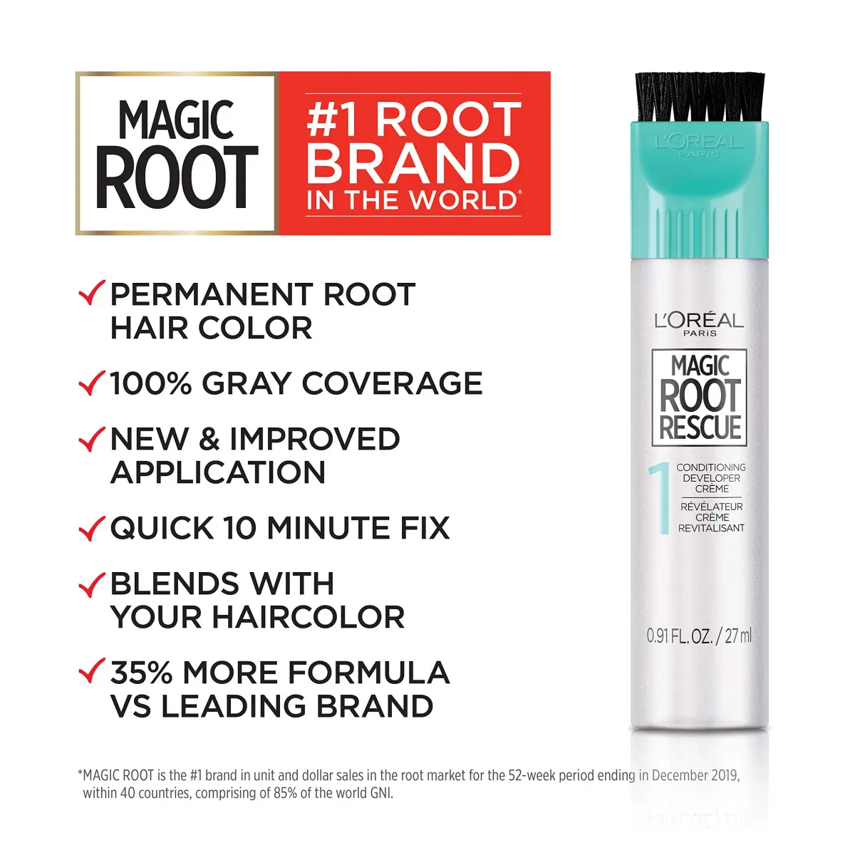 L'Oreal Paris Magic Root Permanent Hair Color Kit 4 Dark Brown 1 Count | 10-Minute Gray Coverage - view 2