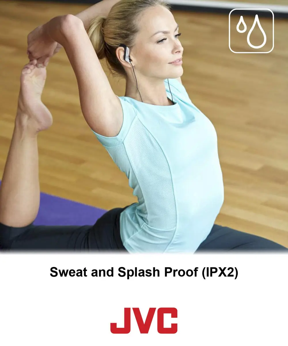 JVC Clip Style Headphone Black and Silver | Splash Proof, Water Resistant, Powerful Sound - view 4