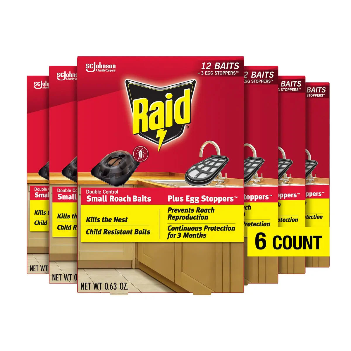 Raid Double Control Small Roach Baits Plus Egg Stopper (12 Count (Pack of 6)) | Breaks Roach Reproduction, Long-Lasting Control - main product image