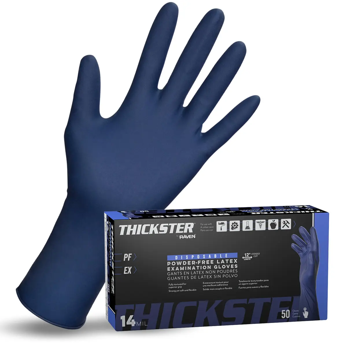 SAS Thickster Powder Free Latex Gloves Extra Large | Exam Grade 14 Mil, 50 Gloves - main product image